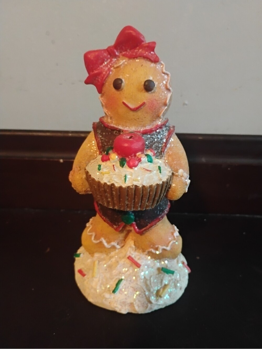 Gingerbread Girl Figurine Holding Cupcake Christmas Decoration